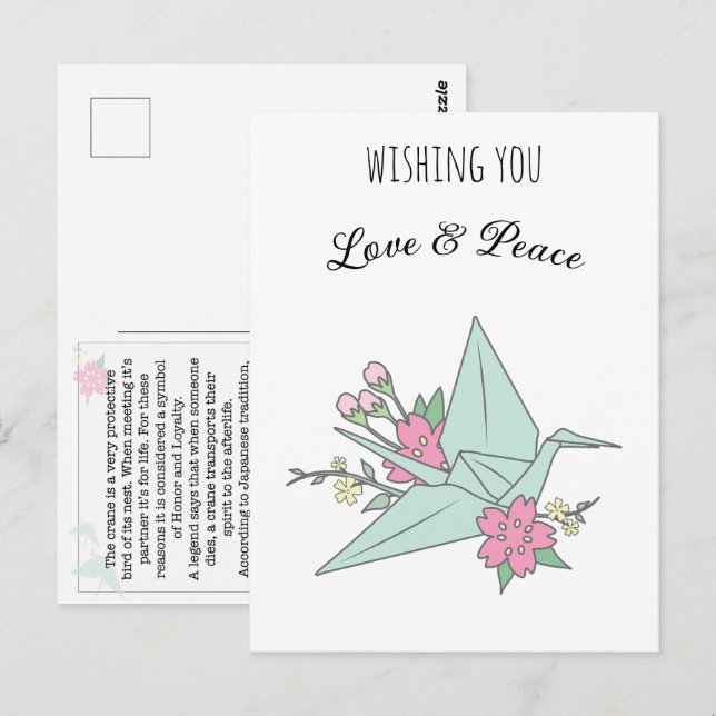 "Liebe & Frieden" Origami Crane Postcard Postkarte (Vorne/Hinten)