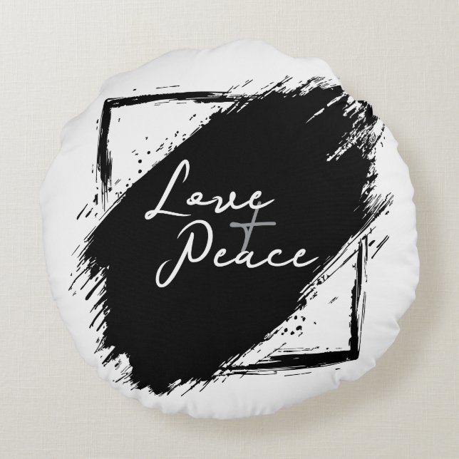 Liebe & Frieden Rundes Kissen (Rückseite)