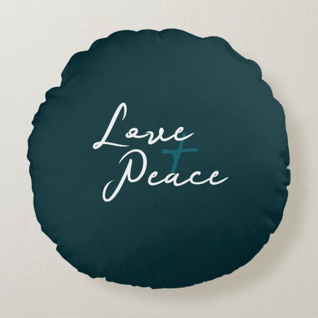 Liebe & Frieden Rundes Kissen (Vorderseite)