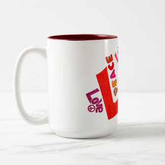 Liebe, Frieden, Typografie Zweifarbige Tasse