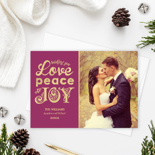 Liebe Frieden und Freude Gold Damast Foto Feiertagskarte