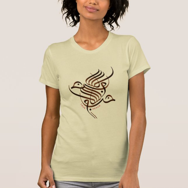 Liebe-/Friedensvogel-arabisches Englisch T-Shirt (Vorderseite)