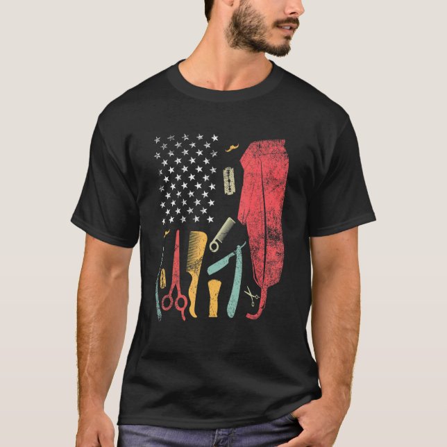 Liebe Frisör Barber Us Flag Frisör Barber H T-Shirt (Vorderseite)