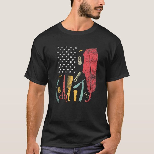 Liebe Frisör Barber Us Flag Frisör Barber H T-Shirt (Vorderseite)
