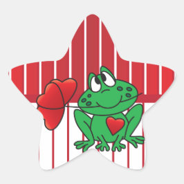 Liebe Frosch auf roten und weißen Streifen Stern-Aufkleber