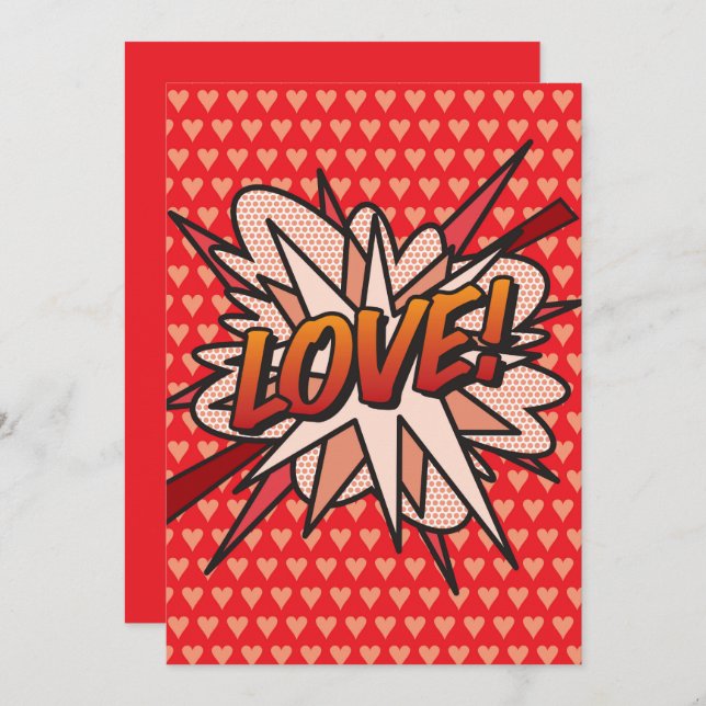 LIEBE Fun Retro Comic Pop Kunst, Dichtung und Musi Einladung (Vorne/Hinten)