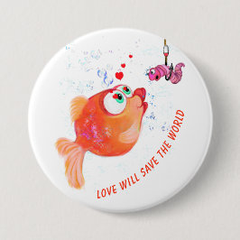 Liebe "Funny Fish and Worm" Schaltfläche "Romantis Button