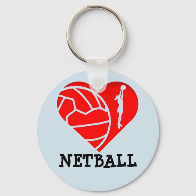 Liebe für Herz und Ball-Silhouette Design Netball Schlüsselanhänger (Vorderseite)