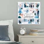 Liebe für Hochzeiten für Fotocollagen Leinwanddruck<br><div class="desc">Erstellen Sie eine Gedenktafel, eine individuelle Farbkollektion für die Neuvermählten oder Jubiläumspaare mit 11 Hochzeitsfotos und Fotos. Das Design hat den Titel FOREVER LOVE und personalisiert mit Namen und Hochzeitsdatum in bearbeitbaren Grautönen gegen Ihre Wahl der Hintergrundfarbe. Die Textstile und -farben des Schriftartes können geändert werden. OPTIONEN: Das angezeigte Beispiel...</div>