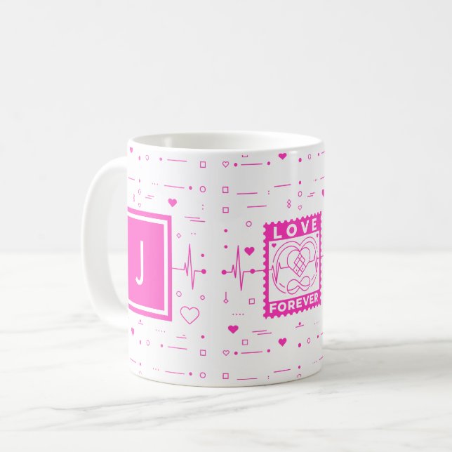 Liebe für immer: Mit Ihren Initialen personalisier Kaffeetasse (Vorderseite Links)