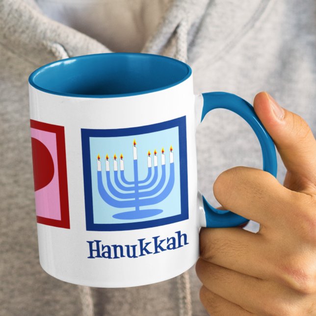 Liebe für niedlichen Frieden Hanukkah Menorah Blue Tasse (Von Creator hochgeladen)