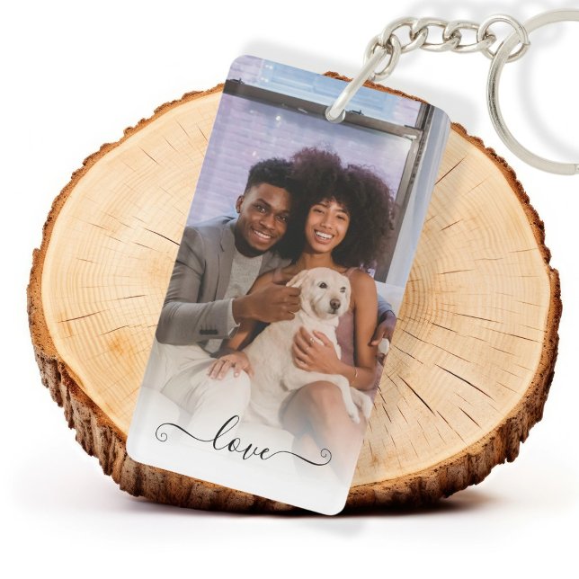 Liebe für personalisiertes Foto Schlüsselanhänger (Personalized Photo Love Text Keychain by Ricaso. Add your own two photographs. Make your own gifts)