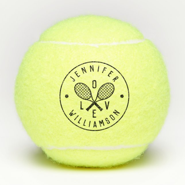 Liebe für personalisiertes Tennis-Thema Monogramm Tennisbälle (Vorderseite)
