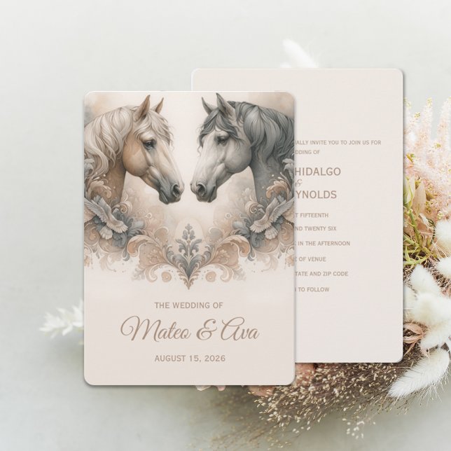 Liebe für Pferde Einladung zum Hochzeitsfeiern (Love For Horses Special Wedding Invitation (front and back))