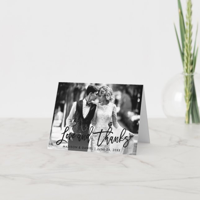 Liebe für Pinselskripte dank Schwarzweiß und Weiß Dankeskarte (Vorderseite)