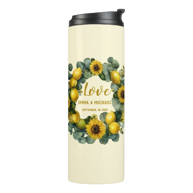 Liebe für Sonnenblumen Thermosbecher (Nach links gedreht)