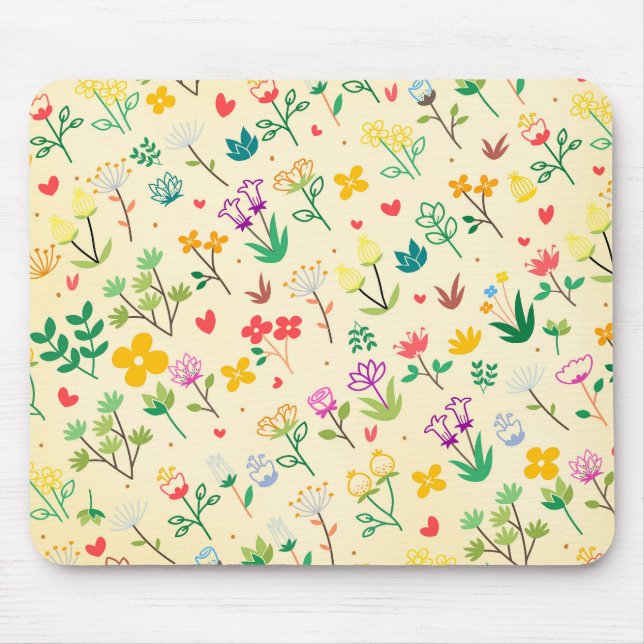 Liebe Garden Spring Flowers & Hearts Mousepad (Vorne)