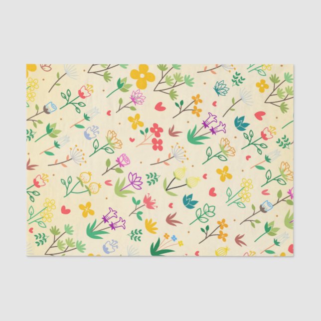Liebe Garden Spring Flowers & Hearts Seidenpapier (Vorderseite)