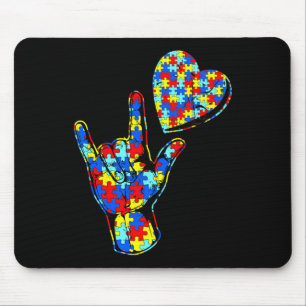 Liebe Gebärdensprache Autismus Bewusstsein Puzzle Mousepad