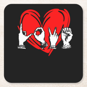 Liebe Gebärdensprache Herz ASL Valentinstag Gesch Rechteckiger Pappuntersetzer