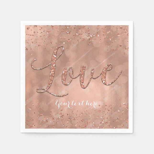 LIEBE Geburtstag Imitate Rose Gold Glitzer Party Serviette (Vorderseite)