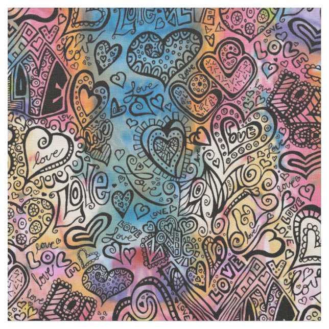 Liebe-Gekritzel-Gewebe Stoff (Nahaufnahme)