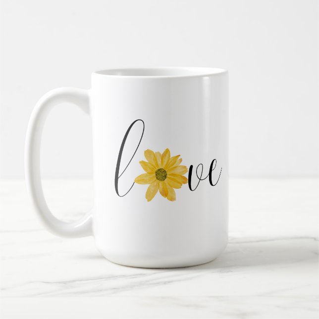 Liebe Gelbe Blume Groovy Hippie Handwriting Kaffeetasse (Links)