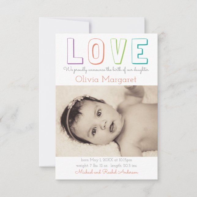 LIEBE Gelbes Quatrefolie - 3 x 5 Geburtsankündigun Ankündigung (Vorderseite)