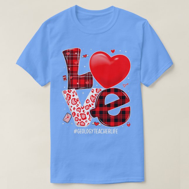 Liebe Geology Teacher Life Leopard Buffalo Kariert T-Shirt (Design vorne)