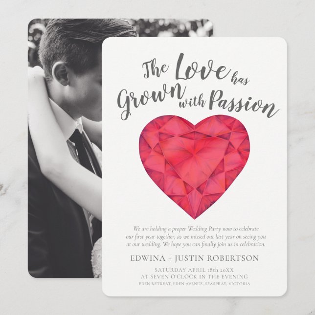 Liebe gewachsen ruby Wasserfarbe nach der Hochzeit Einladung (Vorne/Hinten)