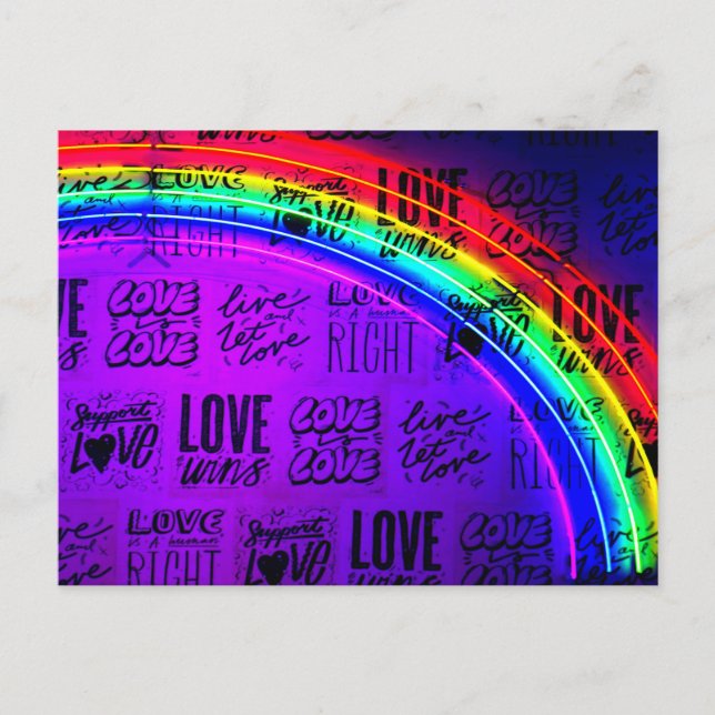 Liebe gewinnt Gay Pride LBGQT Regenbogen Postkarte (Vorderseite)