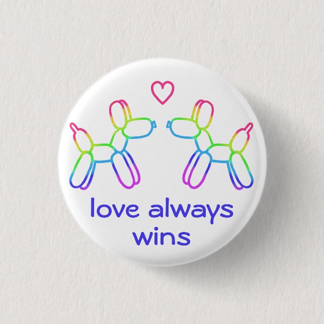 Liebe gewinnt immer Regenbogen Ballon Hunde Button (Vorderseite)