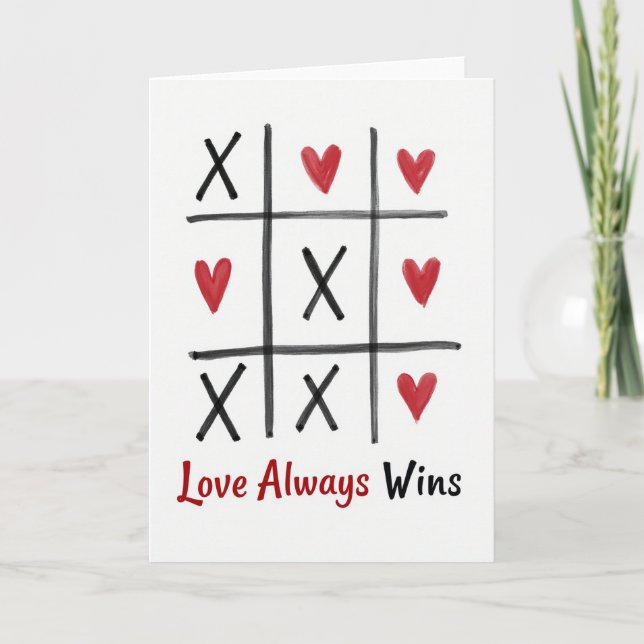 Liebe Gewinnt Immer Tic Tac Toe Karte (Vorderseite)
