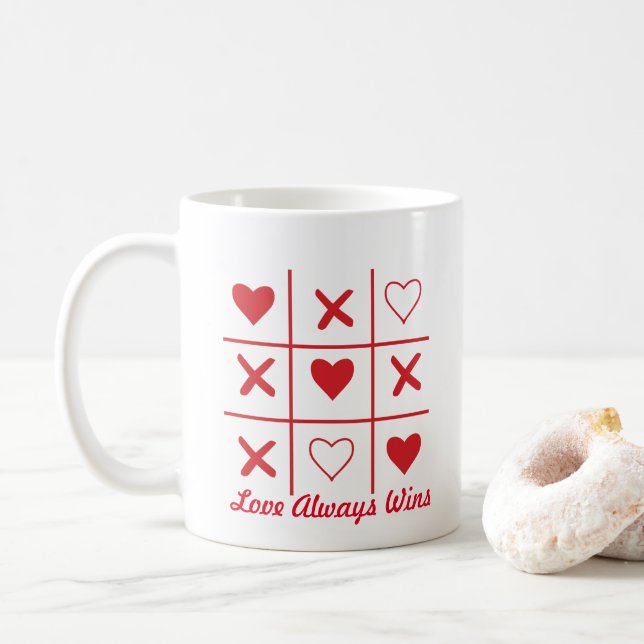 Liebe gewinnt immer Valentin-T - Shirt Kaffeetasse (Mit Donut)