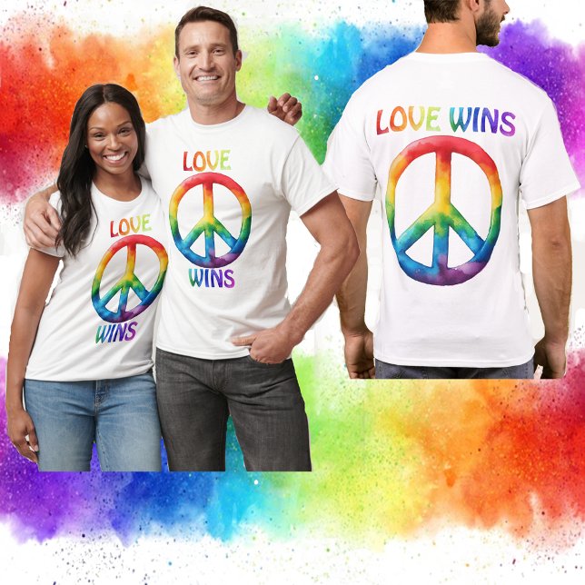 Liebe gewinnt Rainbow Peace Sign T-Shirt (Part of our Pride collection! Love Wins t-shirts with rainbow peace signs on teh front and back!)