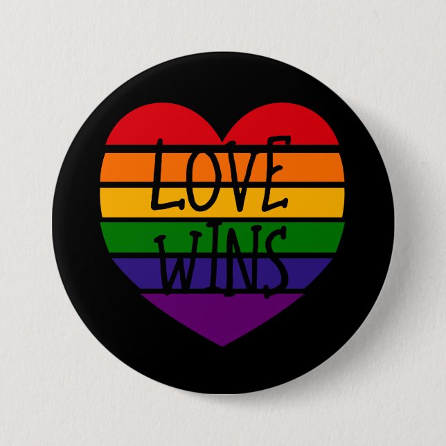 Liebe gewinnt Regenbogenherz Button (Vorderseite)