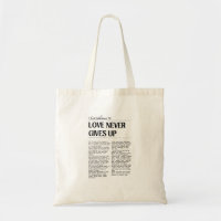 Liebe gibt niemals auf 1 Korinther 13 Tasche