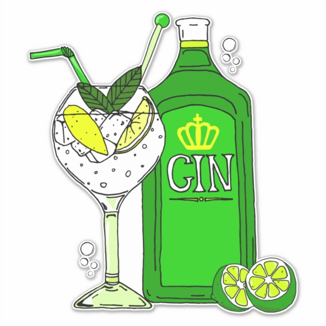 Liebe Gin und Tonic Cocktail Glas und Flasche Bar Aufkleber (Vorderseite)