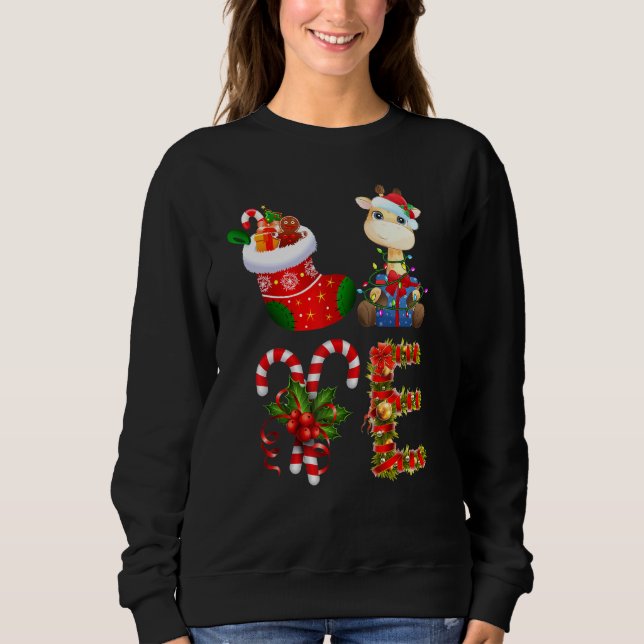 Liebe Giraffe Weihnachtslicht Led Weihnachtsmannmü Sweatshirt (Vorderseite)