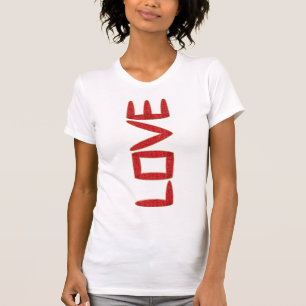 Liebe Girly Red Glitzer Letters Gold Border T-Shirt