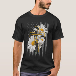 Liebe Glaube Gänseblümchen Blumen Kreuz Flagge Chr T-Shirt
