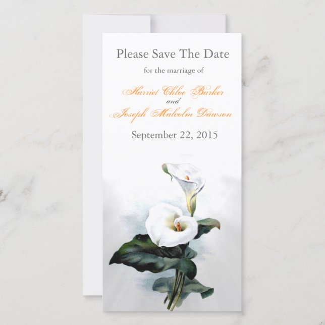Liebe Glistens/Elegante White Calla Lily Wedding Save The Date (Vorderseite)