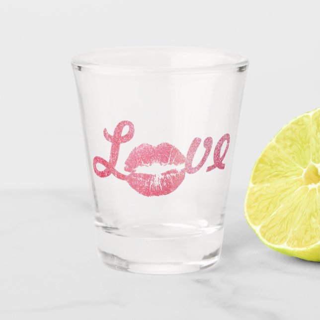 Liebe Glitzer Pink Lipstick Kiss Schnapsglas (Vorderseite)
