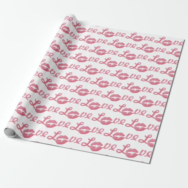 Liebe Glitzer Pink Lipstick Kiss Valentinin Geschenkpapier (Ungerollt)