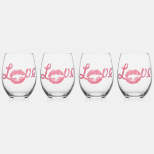 Liebe Glitzer Pink Lipstick Kiss Weinglas Ohne Stiel