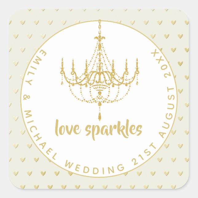 Liebe Glitzern Wedding Candelier Brautparty Fav Quadratischer Aufkleber (Vorderseite)