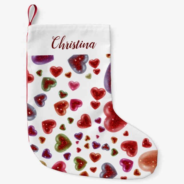 Liebe, glitzernde Herzen 2 Kleiner Weihnachtsstrumpf (Vorderseite)