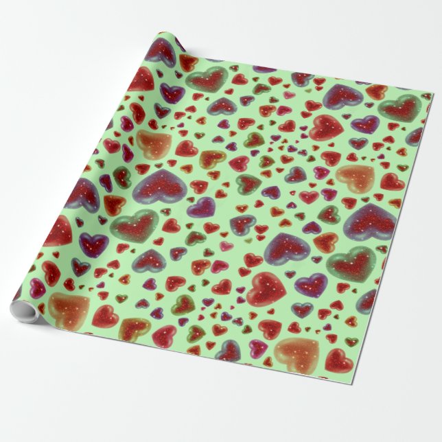 Liebe, glitzernde Herzen, Grün 2 Geschenkpapier (Ungerollt)