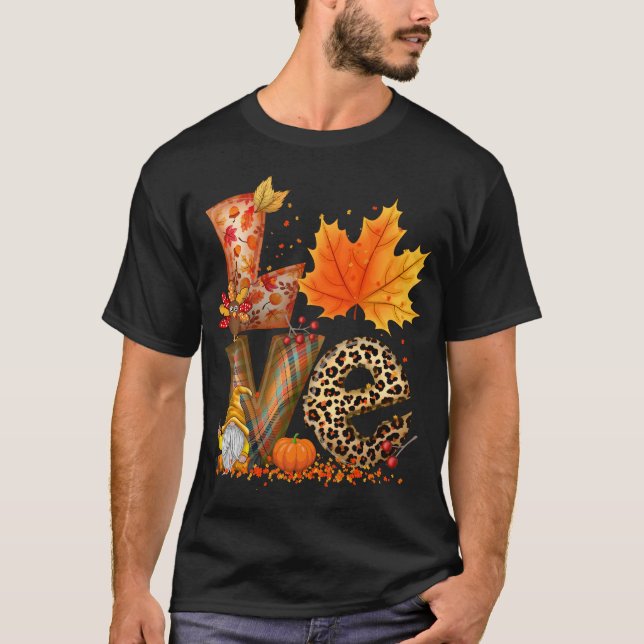 LIEBE Gnome Fall Pumpkin Erntedank T-Shirt (Vorderseite)