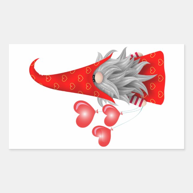Liebe Gnome mit Herzballons, rechteckiger Stock Aufkleber (Vorderseite)